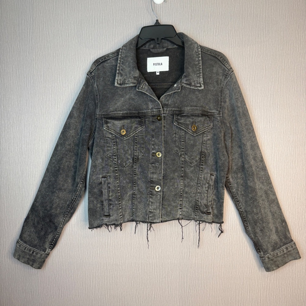 PISTOLA, Women's denim jacket Cropped, Black, Slit faux pockets, SIZE M